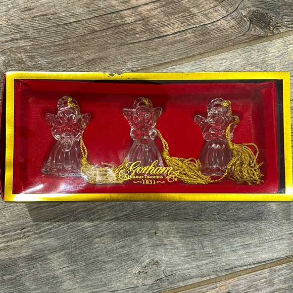 Vintage Gorham set of three crystal angel ornaments with gold tassels - Picture 2 of 12
